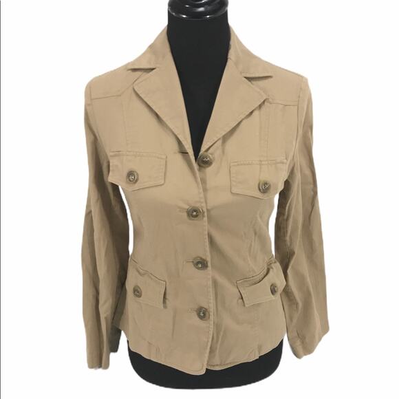 Petite Sophisticate Button Down Jacket Tan Size 6 Petite - Picture 1 of 4